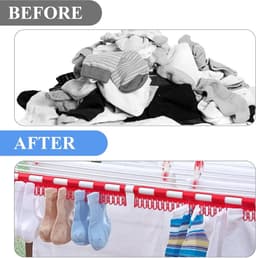 2 x Wasdroogrek – Sokkenclips – Kunststof sokkenclips – Handige en sneldrogende sokkenclips – Sokkenclips met snelsluiting – Clips voor opbergen en drogen – 32 cm x 5 cm — thumbnail 5