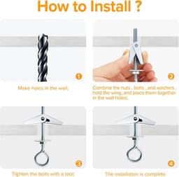 4 Sets M6 Wing Spring Hook, Spring Toggle Wing Gesloten Haak, Plafond Gipsplaat Montage Haak, met Zeskant Moeren, Ringen, voor Gipsplaat Holle Wanden Hangende Planten Bevestiging — thumbnail 2