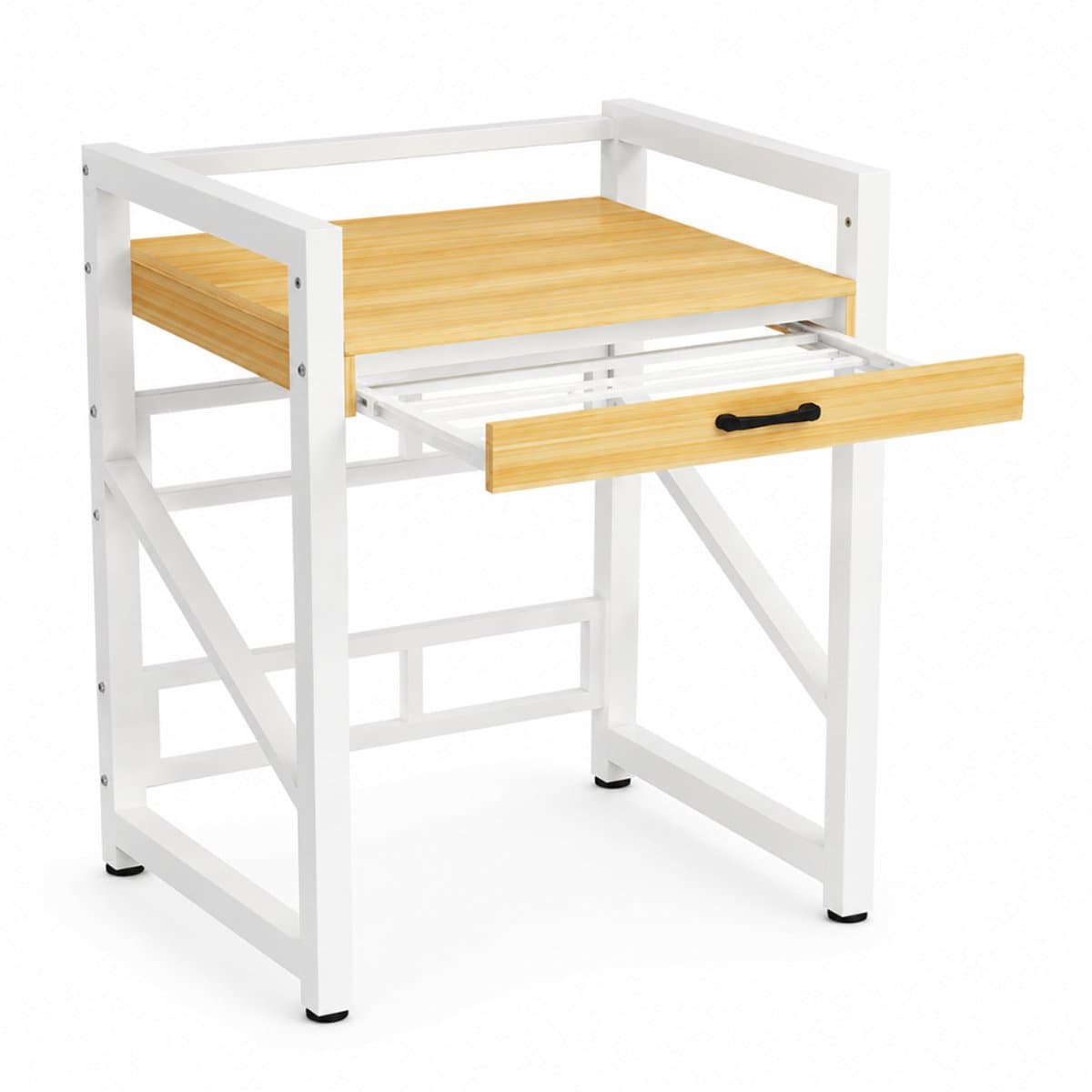 Livista Wasmachinerek - Wasmachine kast - Badkamerrek – Ruimtebesparende Wasmachine Organizer – Stalen Frame – 3 Hoogtestanden – Water-, Kras- en Hittebestendig Werkblad – Antislip Voetjes – Uitschuifbare Hangstang - 200 kg Draagvermogen - Wit/Hout — afbeelding 1