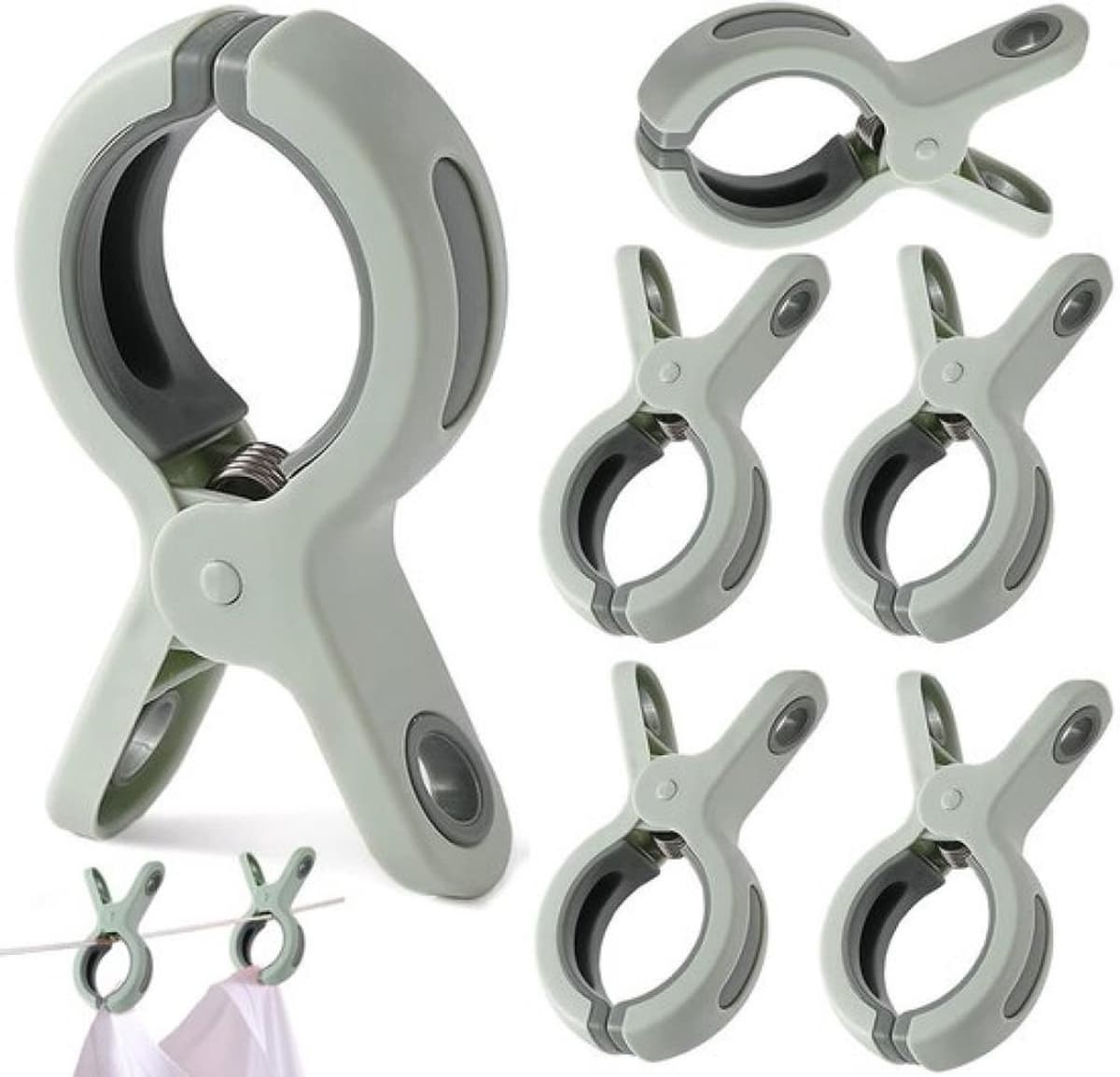 6 Stuks - Strandhanddoekclips - Grote wasknijper - Quiltclips - Wasknijpers - Grote knijpers - Handdoekknijpers - Strandlaken knijpers - Handdoek klemmen - Handdoekclip voor strandstoel - Winddicht - PP - 6 × 2,2 × 10,6 cm - Groen — afbeelding 1
