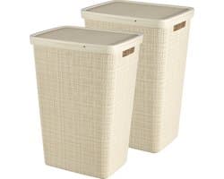 Curver Jute Wasmand met deksel 58L - 2 stuks - Gebroken Wit — afbeelding 1