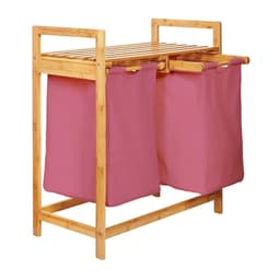 Lumaland Wasmand van bamboe - met 2 uitschuifbare waszakken - 60 L - Roze — thumbnail 1
