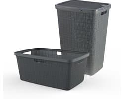 Curver Jute Wasmand met deksel 58L + Wasmand 46L - Donkergrijs — afbeelding 1