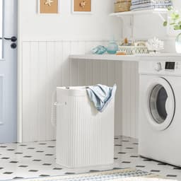 Wasmand - Bamboe Wasmand - Kledingmand - Wasopberger - Inklapbare Wasmand - Rieten Wasmand - Wit - 40 x 30 x 60 cm — thumbnail 3