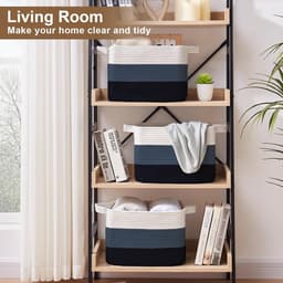 Opbergmand voor het organiseren, gevlochten manden voor opslag, rechthoekige decoratieve manden voor planken, kasten, speelgoed, boeken, kinderkamerorganizers - verpakking van 3 (blauw met kleurverloop) — thumbnail 5