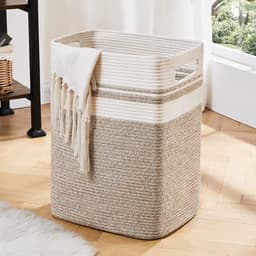 Wasmand - wasmand, hoge katoenen opbergmand met handgrepen, decoratieve dekenmand voor woonkamer, opvouwbare grote mand voor speelgoed, kussens, kleding-16x13x22inch-geel bont — thumbnail 1