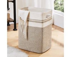 Wasmand - wasmand, hoge katoenen opbergmand met handgrepen, decoratieve dekenmand voor woonkamer, opvouwbare grote mand voor speelgoed, kussens, kleding-16x13x22inch-geel bont