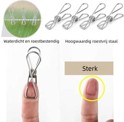 60stuks - Wasknijpers - Roestbestendig roestvrij staal - Vlieshouder - Winddichte clip - Geschikt voor waslijn, sterke grip Wasknijpers - Geschikt voor snackzakken, handdoeken, foto's, papieren, keuken, kantoor — thumbnail 2
