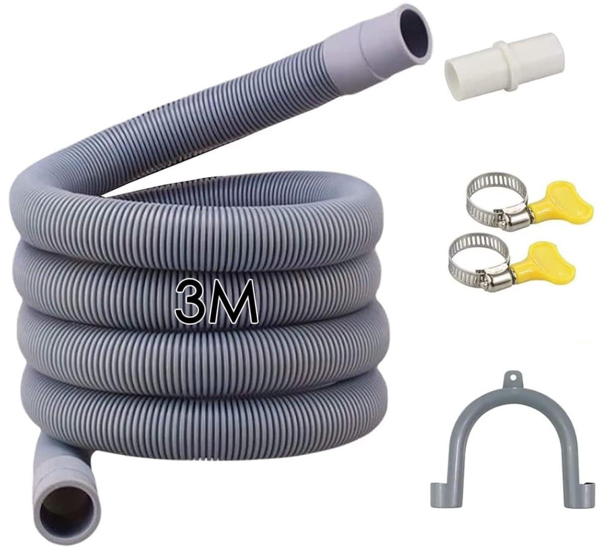 EXCITAT Afvoerslang voor wasmachine - Afvoerverlenging - Universele afvoerverlengset - met afvoeraansluiting en 2 klemmen - Geschikt voor wasmachines, vaatwassers en drogers - 3 m — afbeelding 1