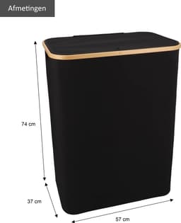 KROMS Wasmand 3 vakken - Zwart - 160L - Extra groot model - Inclusief NL & ENG Labels – Wassorteerder bamboe - Laundry basket - Wasmand met deksel - Opvouwbaar — thumbnail 3