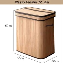 Ceruzo Bamboe Wasmand 72L – Wassorteerder met Klapdeksel – Wasbare Binnenzak –H60 cm — thumbnail 2