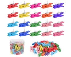 Push-Pinklips voor Muur en Kurk - 100 Stuks Duimtacks met Houten Klemmen
