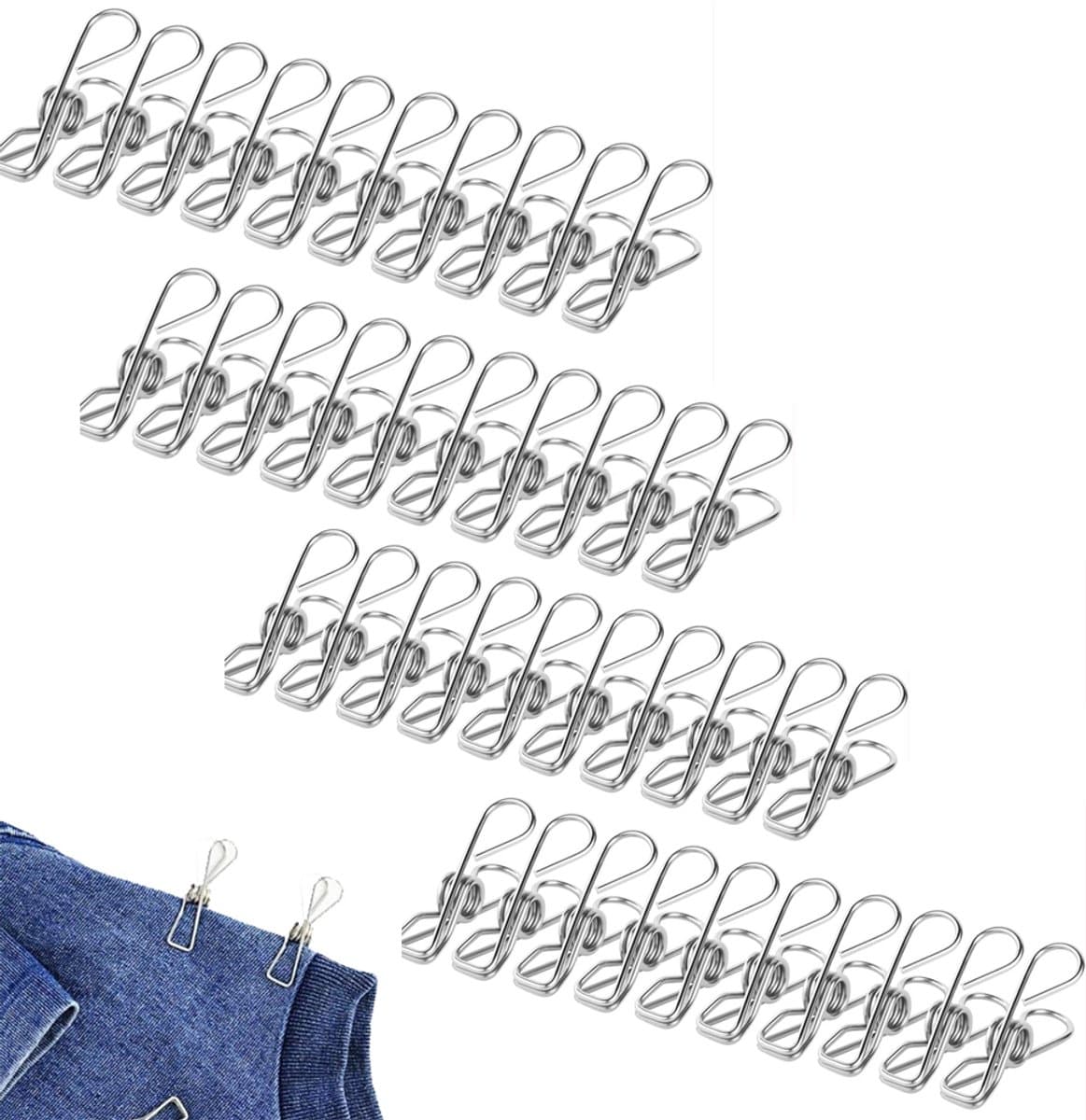 40 Stuks RVS Wasknijpers - 1.5 x 6.5 cm - Grote Knijpers - Strandlaken Knijpers - Badlaken Clips - Handdoek Klemmen - Heavy Duty Handdoekklemmen - Handdoekklemmen Voor Strandligstoelen- Winddicht - Clips Voor Strandlaken, Beddengoed En Dikke Kleding — afbeelding 1