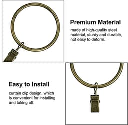 16 Pack Rings Curtain Clips, Strong Metal Decorative Drapery Rings with Strong Clips, 2 Inch Interior Dia Bronze — thumbnail 3