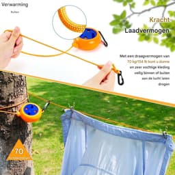 EXCITAT Uittrekbare waslijn - Draagbaar op de camping - 10 m - Reizen - Vakantie - Waslijn voor buiten - Perfect voor badkamer, wasruimte, tuin of op reis — thumbnail 2