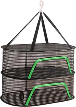 Fruit droogrek van gaas - Opvouwbaar ophangnet voor groenten en vlees - Draagbare lichtgewicht houder - ruimtebesparende organizer voor buiten - duurzaam multifunctioneel accessoire - Dubbele laag - 1 stuk(zwart) — thumbnail 1