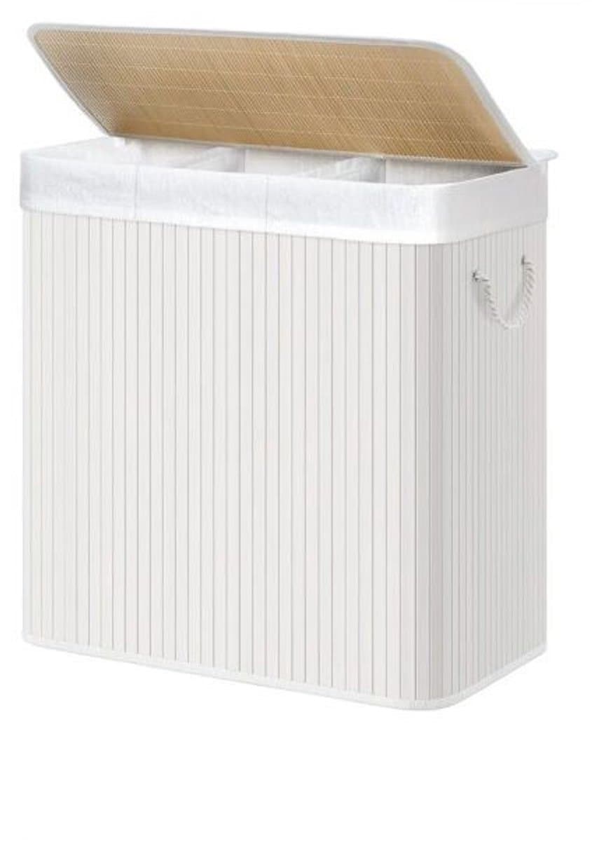 Hoppa! Wasmand - Bamboe - 3 vakken - 150 L - Opvouwbaar - Wit — afbeelding 1
