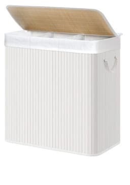 Hoppa! Wasmand - Bamboe - 3 vakken - 150 L - Opvouwbaar - Wit — thumbnail 1
