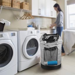Rugzak waszak, wasrugzak met schouderbanden en netvakken, reistas voor buitensporten, duurzame nylon wasmand met trekkoordsluiting, waterdichte opbergtas voor universiteit, reizen, wasserette, appartement, grijs — thumbnail 3