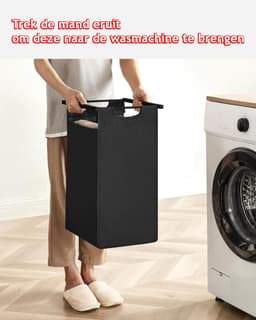 Hoppa! - Wasmand - 2 Vakken - Vintage Greige-Zwart - Uitschuifbaar en Uitneembaar — thumbnail 2