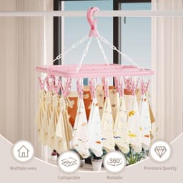 Droogrek voor Kleding 1 Stuk - Opvouwbaar Droogrek met 32 Draaibare Clips - Vierkant Ontwerp 360° Draaibare Haak - Ideaal voor Sokken Handdoeken en Handschoenen - Compacte Afmeting 32 x 32 x 32 cm - Lichtblauw — thumbnail 3