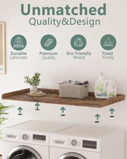 Wasdroger Aanrechtblad met Randrails - Houten Werkblad voor Wasmachine en Droger - 27,5 Inch Diepte x 54 Inch — thumbnail 3