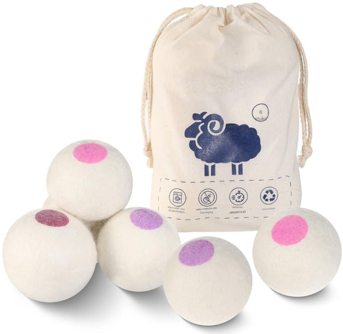 Goodivery® - Droogballen - Aroma Diffuser - Wol Drogerballen - 6 Stuks Wasverzachter Vermindert kreuken en is Herbruikbaar Droogballen van Schapenwol - 6x6x6cm - Wit — afbeelding 1