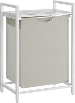 Wasmand, vuilewasmand, met opbergrek en uitschuifbare afneembare waszak, stevig en duurzaam metalen frame, grote capaciteit van 65 liter, geschikt voor wasruimte, slaapkamer en badkamer, 50 x 33 x 72cm, Wit — thumbnail 1