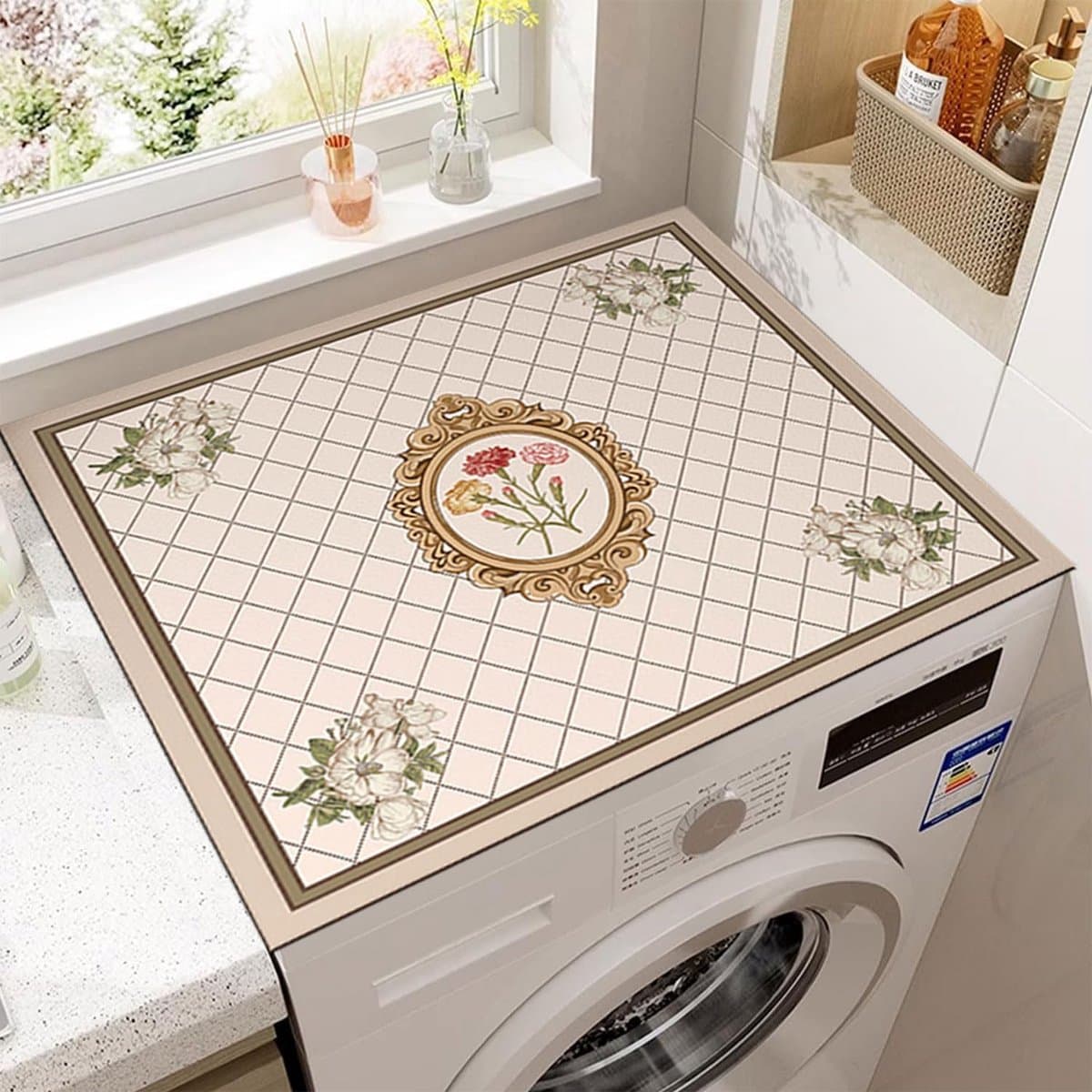 Wasmachinehoes, 60x60 cm antislip beschermmat voor wasmachine bovenkant, geschikt voor wasmachine, droger, keuken, badkamer, camper — afbeelding 1