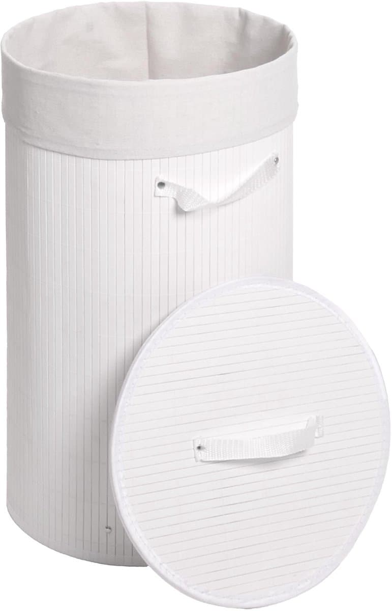 Wasmand MCW-C21, Wasbox Wasbox Wasbox, bamboe rond 59x35cm 50l ~ wit — afbeelding 1