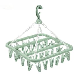 Opvouwbaar hangend kledingrek met 32 klemmen - kleerhangers - kleerhangers kunststof - Multifunctioneel windbestendig droogrek - Droogrek voor sokken en ondergoed - Huishoudelijk plastic kledingdroogrek - Hangend droogrek - groen — thumbnail 1
