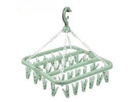 Opvouwbaar hangend kledingrek met 32 klemmen - kleerhangers - kleerhangers kunststof - Multifunctioneel windbestendig droogrek - Droogrek voor sokken en ondergoed - Huishoudelijk plastic kledingdroogrek - Hangend droogrek - groen