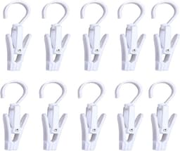 Draaibare Washaken Clips - 10 Stuks - Kunststof - 360° draaibare haak - Multifunctionele Ophanghaken voor Hoeden - Handdoeken - Sokken en Broeken - Wit — thumbnail 1