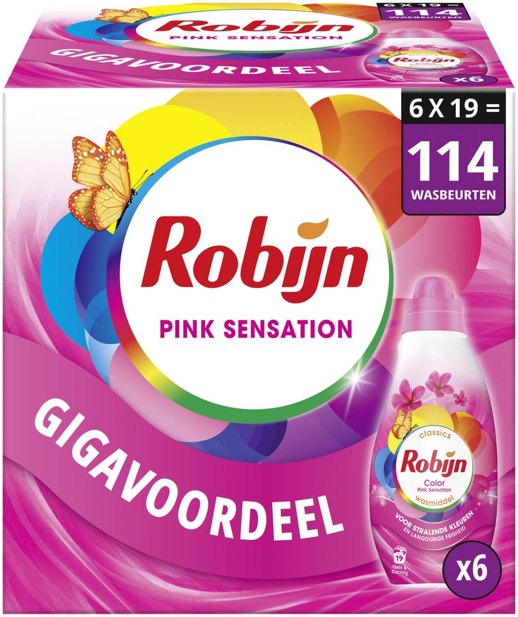 Robijn- Vloeibaar Wasmiddel - Klein & Krachtig - Pink Sensation - 6 flessen - 114 wasbeurten — afbeelding 1