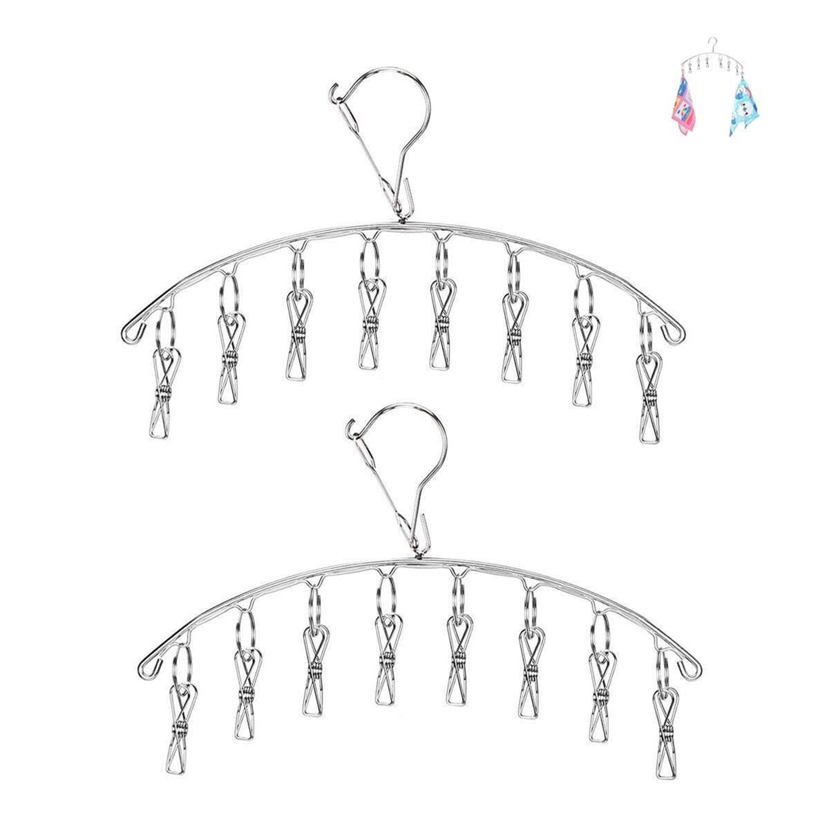 Roestvrijstalen Wasrek met 16 Klemmen – Set van 2 Opvouwbare Draaibare Sokkenhangers, Winddicht & Ruimtebesparend – Geschikt voor Binnen en Buiten — afbeelding 1