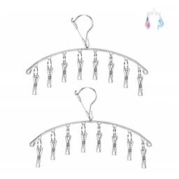 Roestvrijstalen Wasrek met 16 Klemmen – Set van 2 Opvouwbare Draaibare Sokkenhangers, Winddicht & Ruimtebesparend – Geschikt voor Binnen en Buiten — thumbnail 1