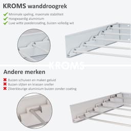 KROMS Full Color Wit 100cm Wanddroogrek- 6M drooglengte - Incl. Boormal - Droogrek Inklapbaar - Wasrek Hangend - Uitklapbaar - Muur - Ophangbaar — thumbnail 4