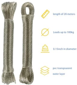 20 meter sterke waslijn voor wandmontage – 2 stuks, extra scheurvast en duurzaam — thumbnail 2