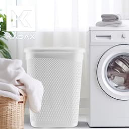 KADAX Plastic wasbak, lichte wasmand, wasverzamelaar van kunststof, luchtdoorlatende wasbox, met deksel (wit) — thumbnail 3
