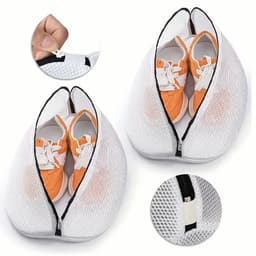 Schoenen Waszak - 2 stuks - Schoenen was tas - Wasnet Voor Schoenen - Schoenen / Sneakers - Herbruikbaar - Netje Anti-Vervorming - Met Rits En Hangende Ring - 42×24cm - White — thumbnail 2