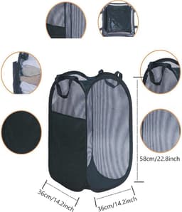 Wasmand - waszakken - wasmand voor vuile was - opvouwbare opbergmand - mesh opbergmand - pop up wasmand - met handvat - geschikt voor het opbergen van kleding, handdoeken, basketballen en speelgoed (36*58cm - zwart) — thumbnail 5