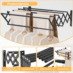 DailySupplies® Wanddroogrek - Droogrek Inklapbaar - Wasrek - Droogtoren - Droogrekken - zwart — thumbnail 3