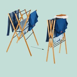 Wasrek inklapbaar - 93 x 70 x 62 cm - staand - bamboe - zwart — thumbnail 4