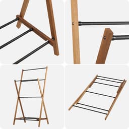KADAX Handdoekhouder van hout, wasrek met droogoppervlak tot 3,5 m, inklapbare badhanddoekhouder, badkameraccessoire voor badkamer (volledig gemonteerd) — thumbnail 3