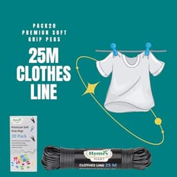 25M Extra Sterke Waslijn - 3,5 mm Dikte voor Binnen en Buiten met 20 Kleding Pinnen — thumbnail 2