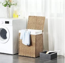 MIRA Home - Handgeweven wasmand - Wassorteerder - Verwijderbare voeringzak - Licht bruin - 68x52.6x7.2 — thumbnail 2