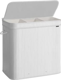 SONGMICS Wasmand met deksel, wasmand van bamboe, afneembare en machinewasbare waszak met handgrepen, 150 liter, voor wasruimte, slaapkamer, woonkamer, wolkenwit LCB062W01 — thumbnail 5