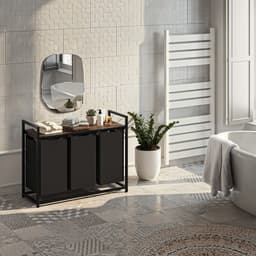 tectake® Wassorteerder - Wasmand met 3 vakken en deksel - Industriële stijl - Uittrekbare vakken - In hoogte verstelbare kunststof voetjes - Wasbox - Waskorf - 34x93,5x72cm — thumbnail 3