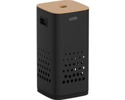 Luzzo Wasmand 50 liter - RVS met Bamboo Deksel - Zwart