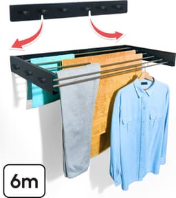 Bodo® In- en uitklapbaar droogrek met Ophanghaken - Zwart - 6m Drooglengte — thumbnail 5